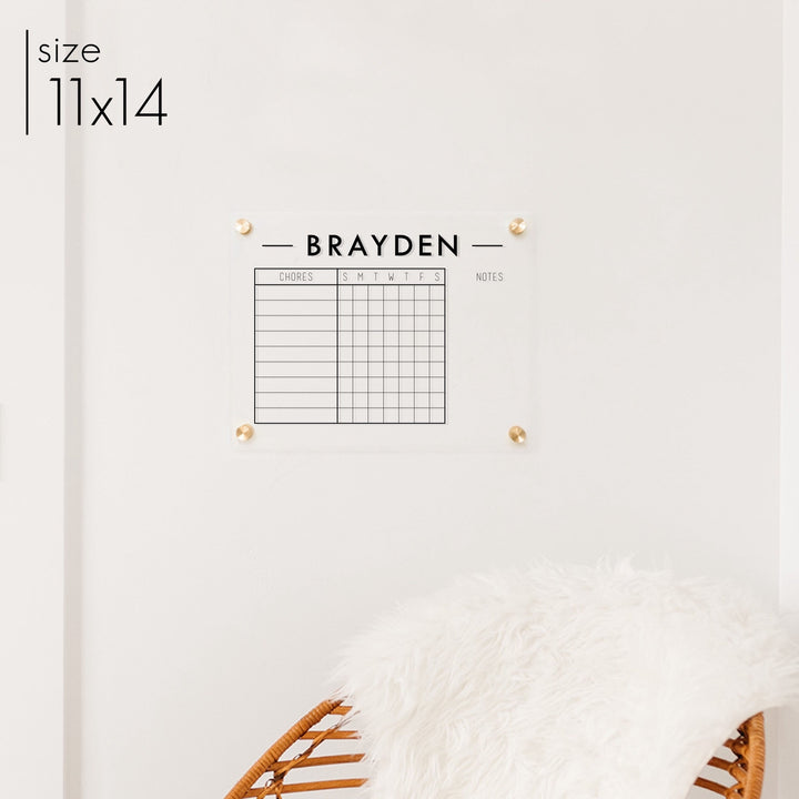 1 Person Acrylic Chore Chart | Horizontal Craig