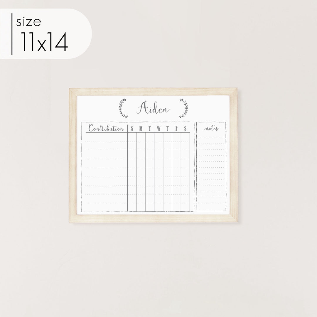 1 Person Framed Whiteboard Chore Chart | Horizontal Eagleton