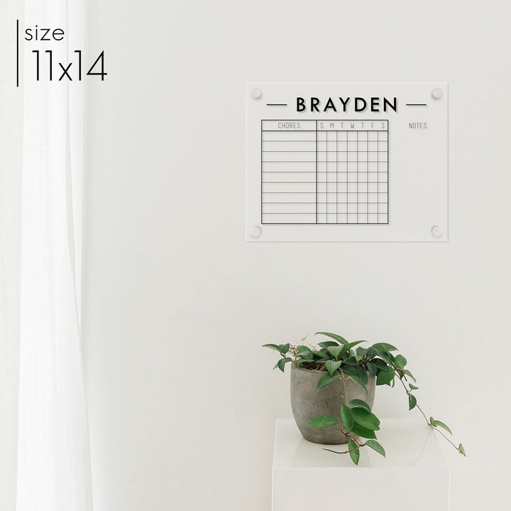 1 Person Acrylic Chore Chart | Horizontal Craig
