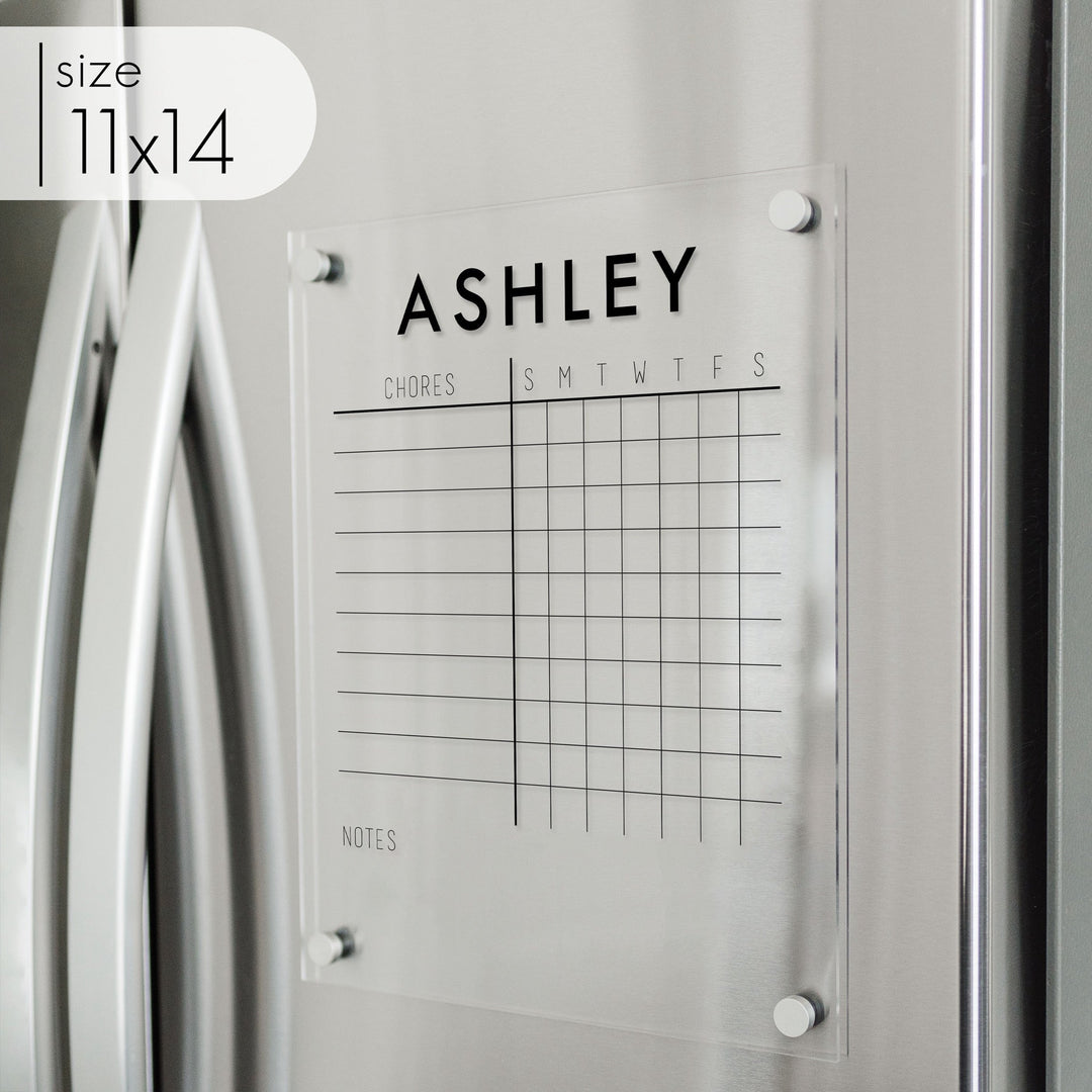 1 Person Acrylic Fridge Chore Chart | Vertical Madi