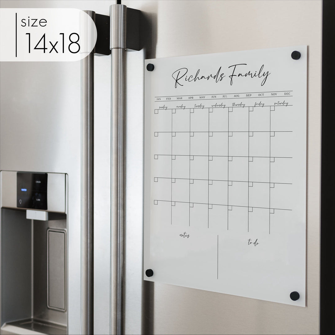Monthly Acrylic White Fridge Calendar + 2 Sections | Vertical Pennington