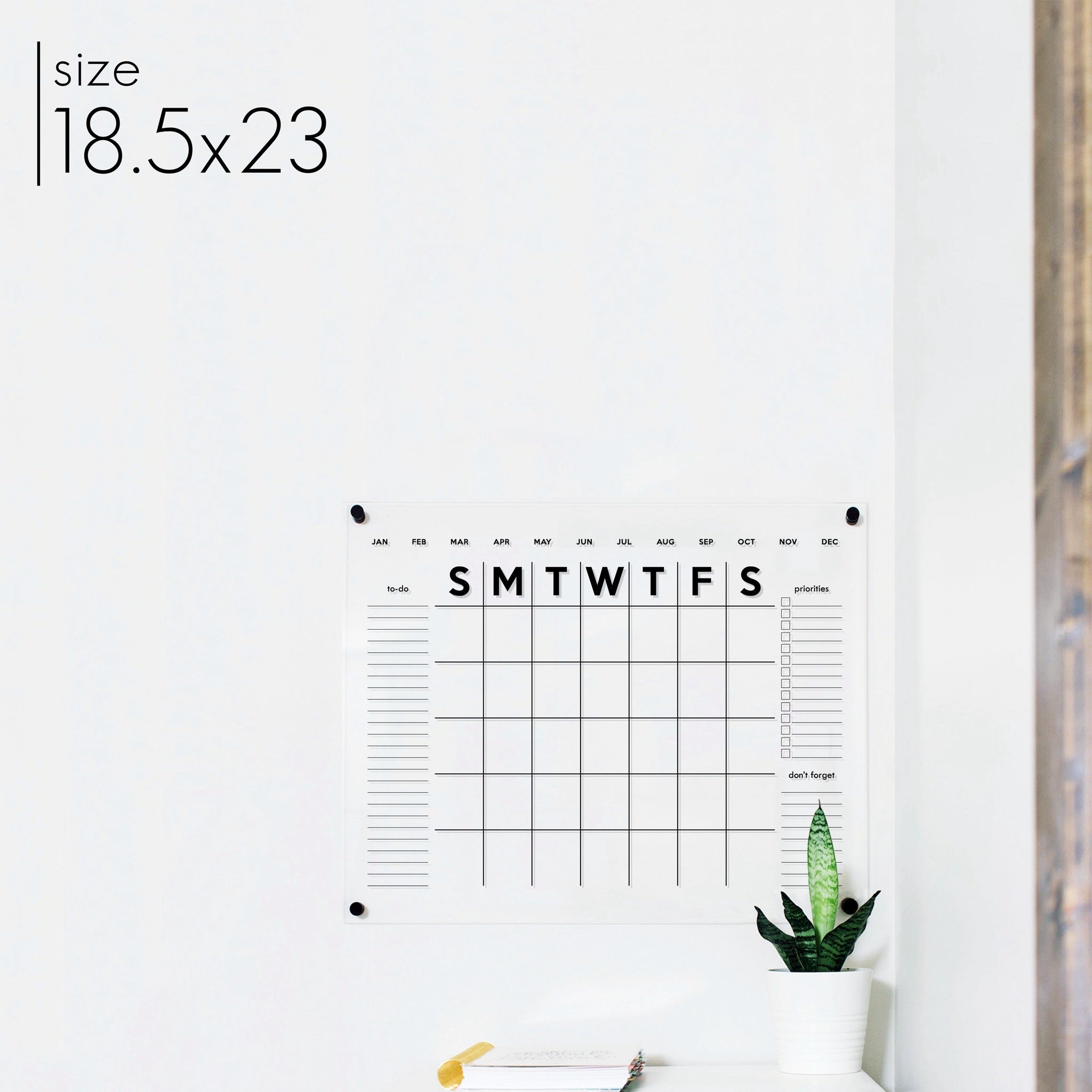 Monthly Acrylic Calendar + 3 Sections | Horizontal Minimalist