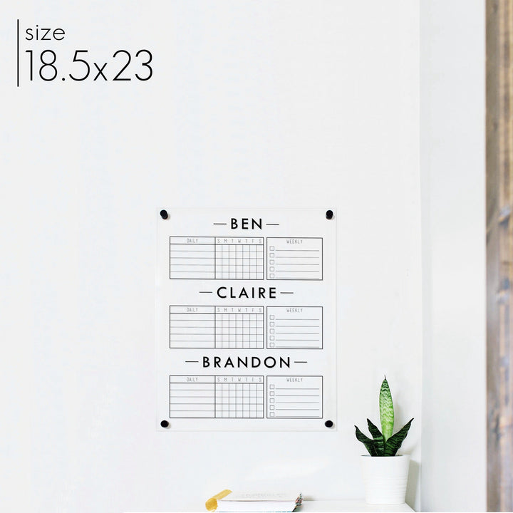 3 Person Acrylic Chore Chart | Vertical Craig