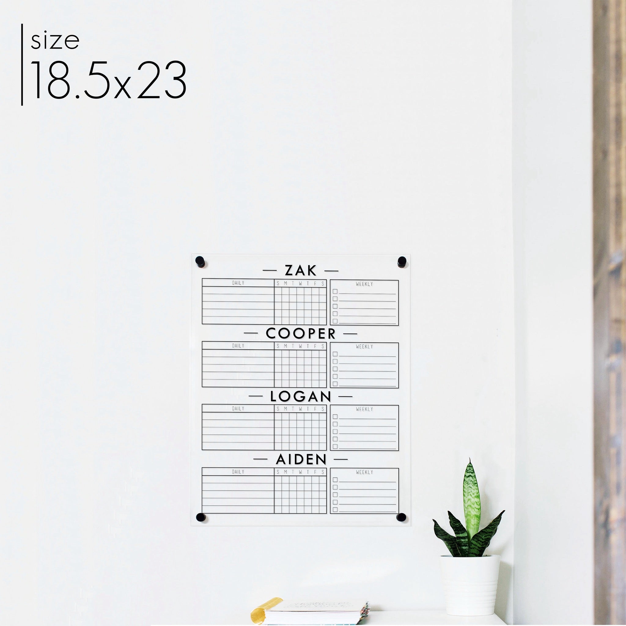 4 Person Acrylic Chore Chart | Vertical Craig