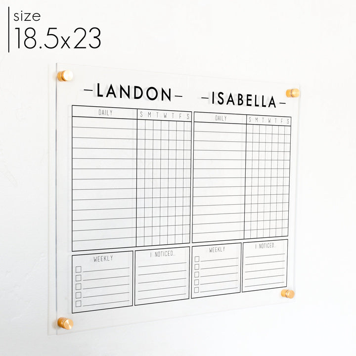 2 Person Acrylic Chore Chart | Horizontal Craig