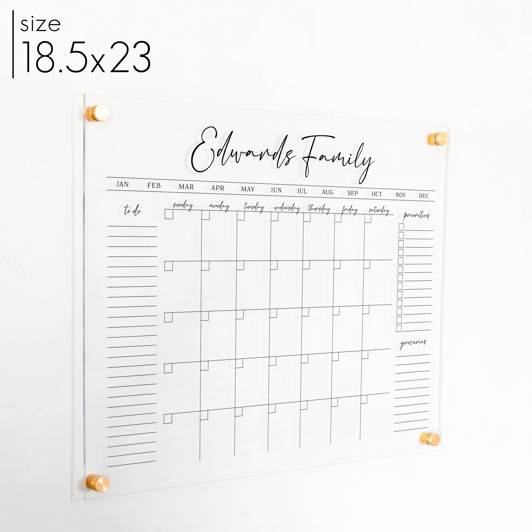 Monthly Acrylic Calendar + 3 Sections | Horizontal Pennington