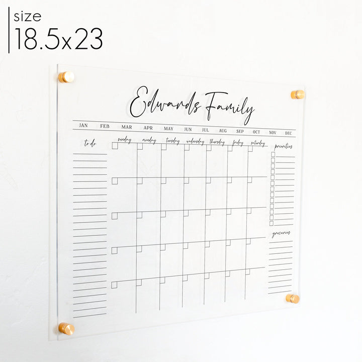 Monthly Acrylic Calendar + 3 Sections | Horizontal Pennington