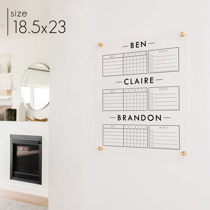 3 Person Acrylic Chore Chart | Vertical Craig