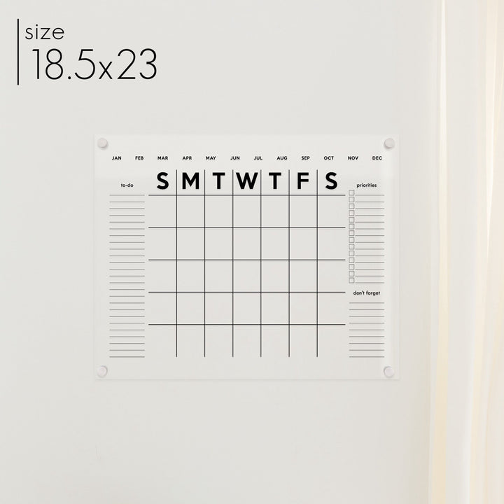 Monthly Acrylic Calendar + 3 Sections | Horizontal Minimalist