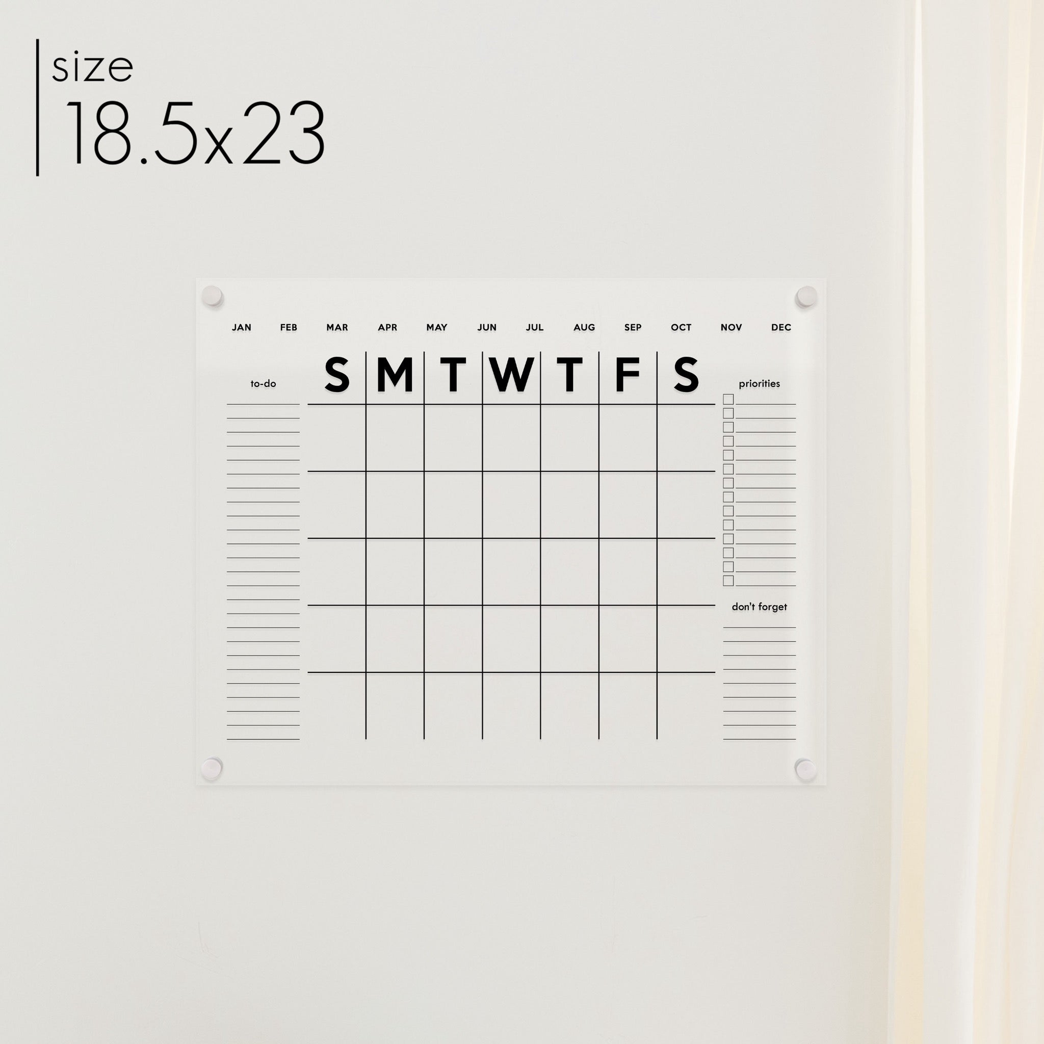 Monthly Acrylic Calendar + 3 Sections | Horizontal Minimalist