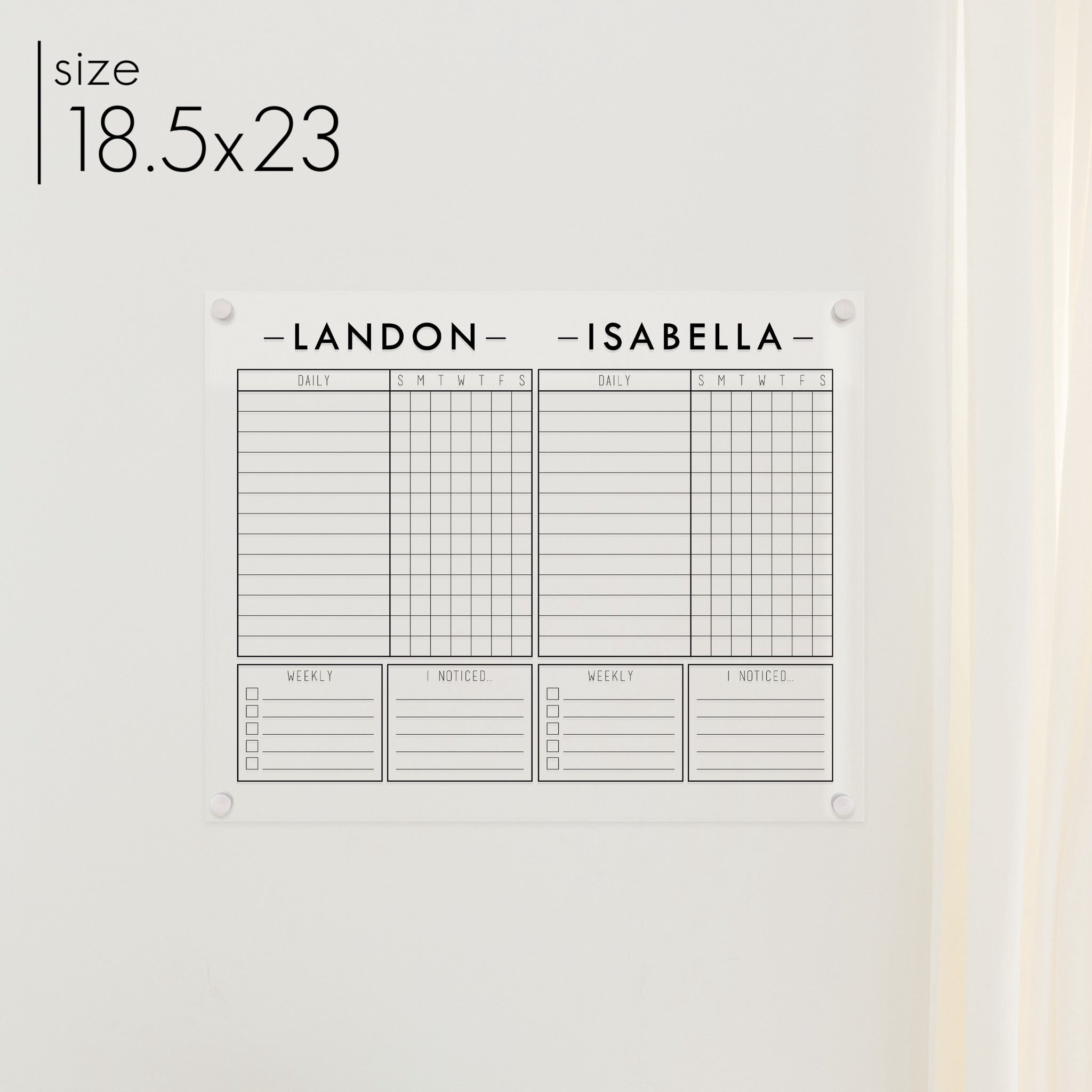 2 Person Acrylic Chore Chart | Horizontal Craig
