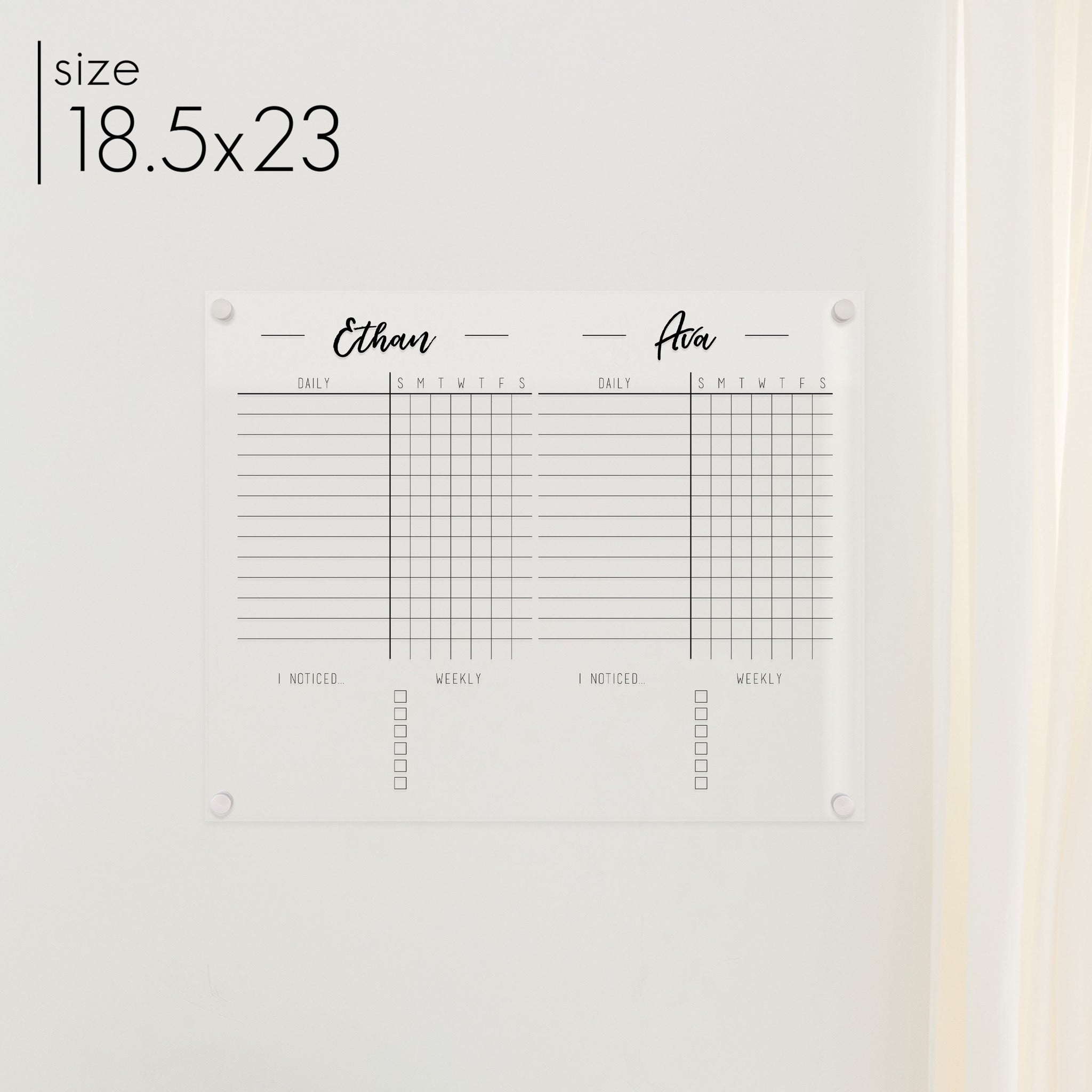 2 Person Acrylic Chore Chart | Horizontal Traeger