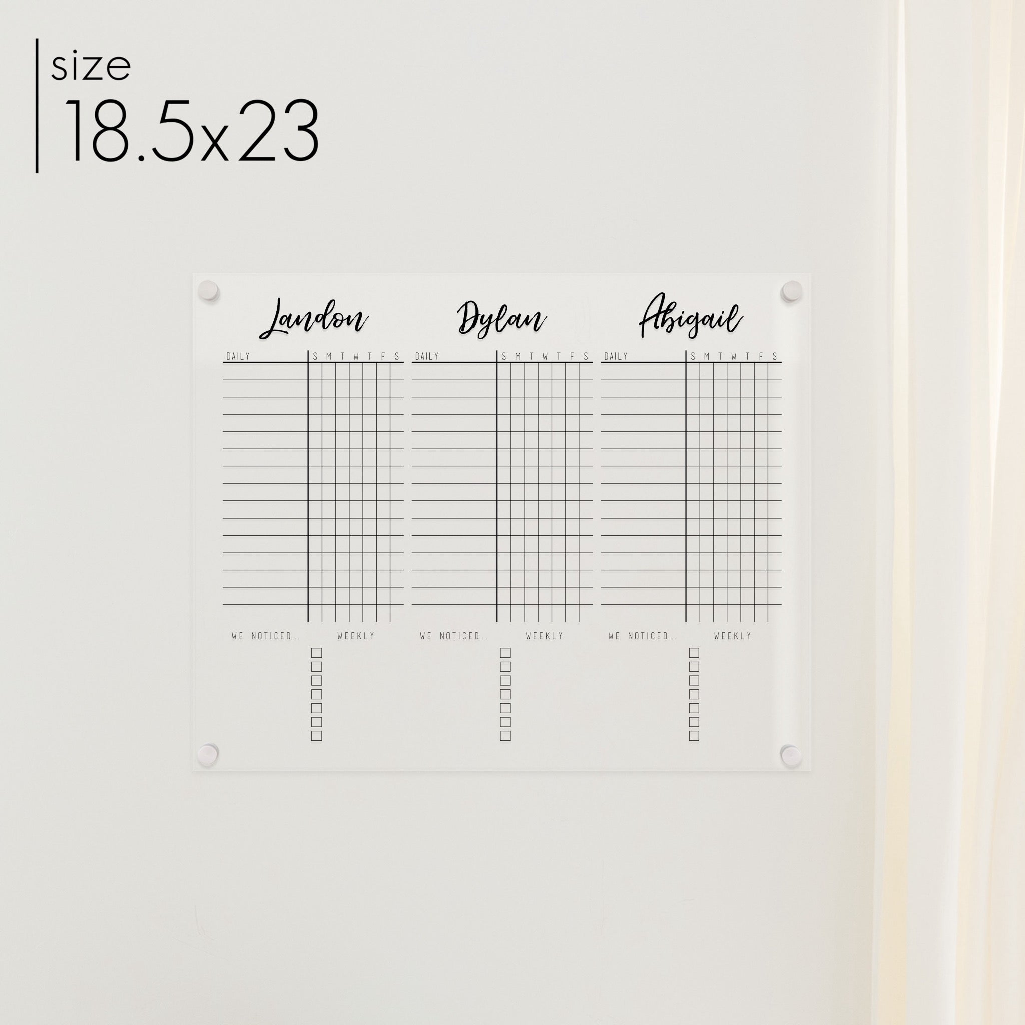 3 Person Acrylic Chore Chart | Horizontal Traeger