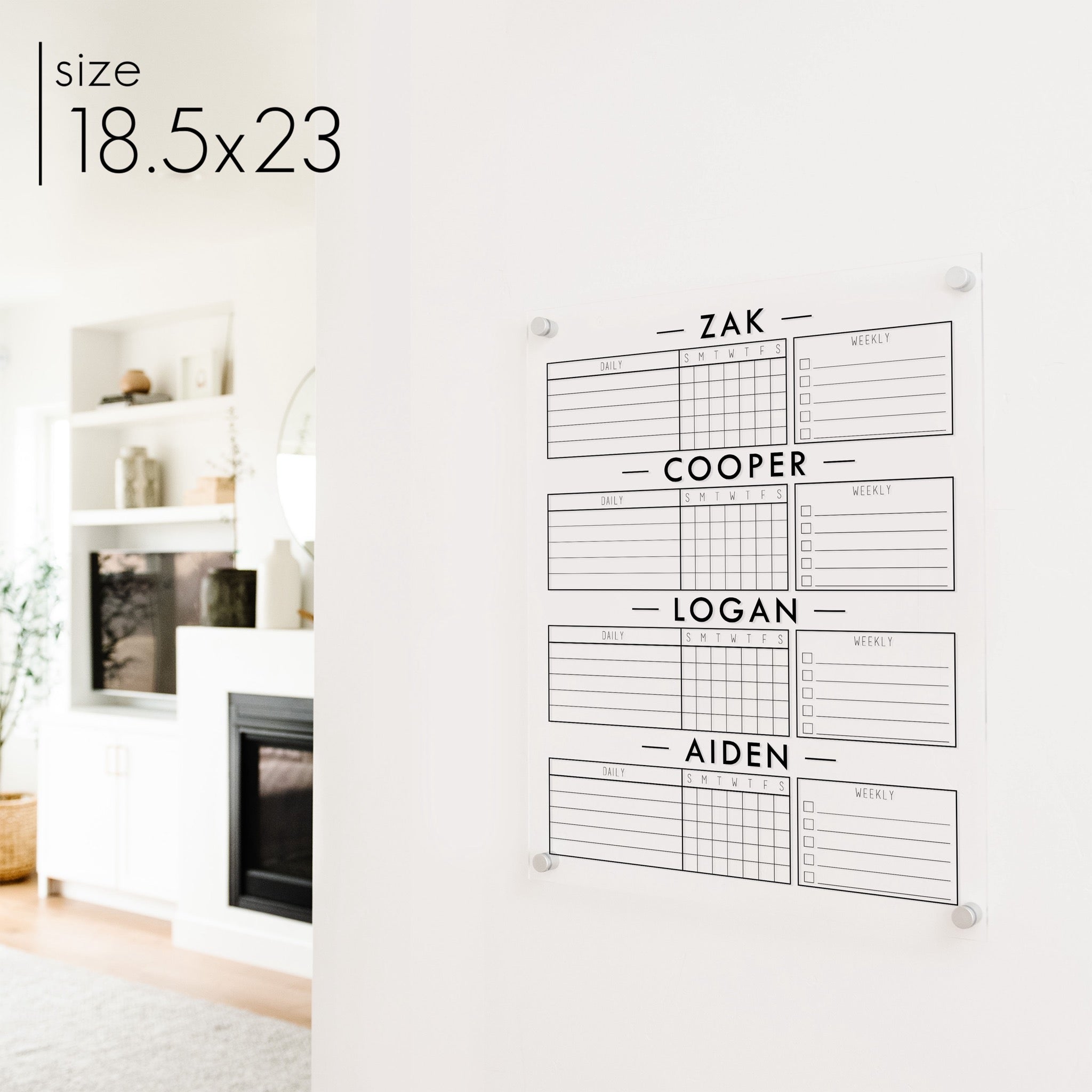 4 Person Acrylic Chore Chart | Vertical Craig