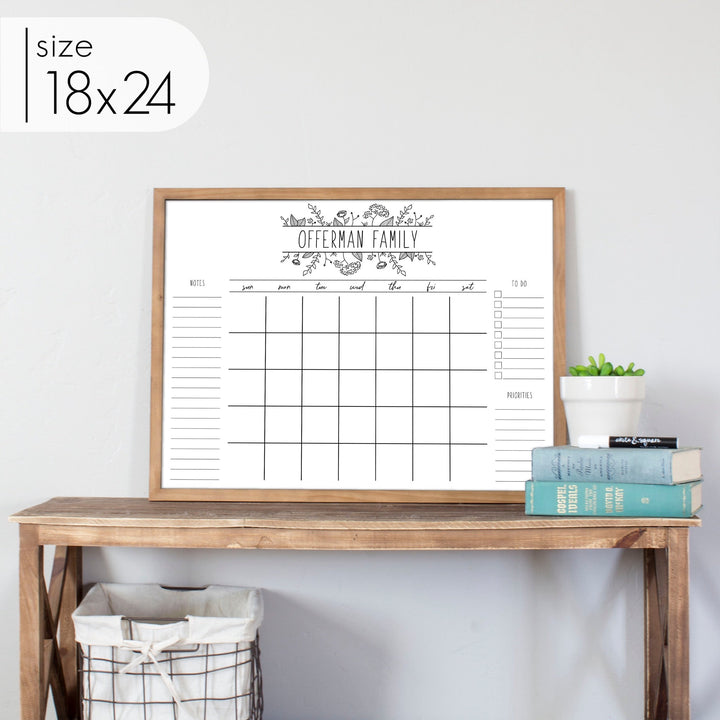 Monthly Framed Whiteboard Calendar + 3 sections | Horizontal Lucy