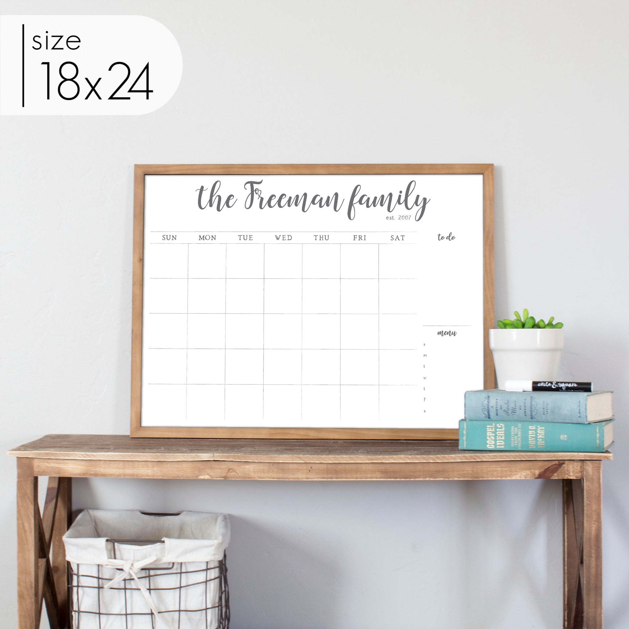 Monthly Framed Whiteboard Calendar + 2 sections | Horizontal Perkins