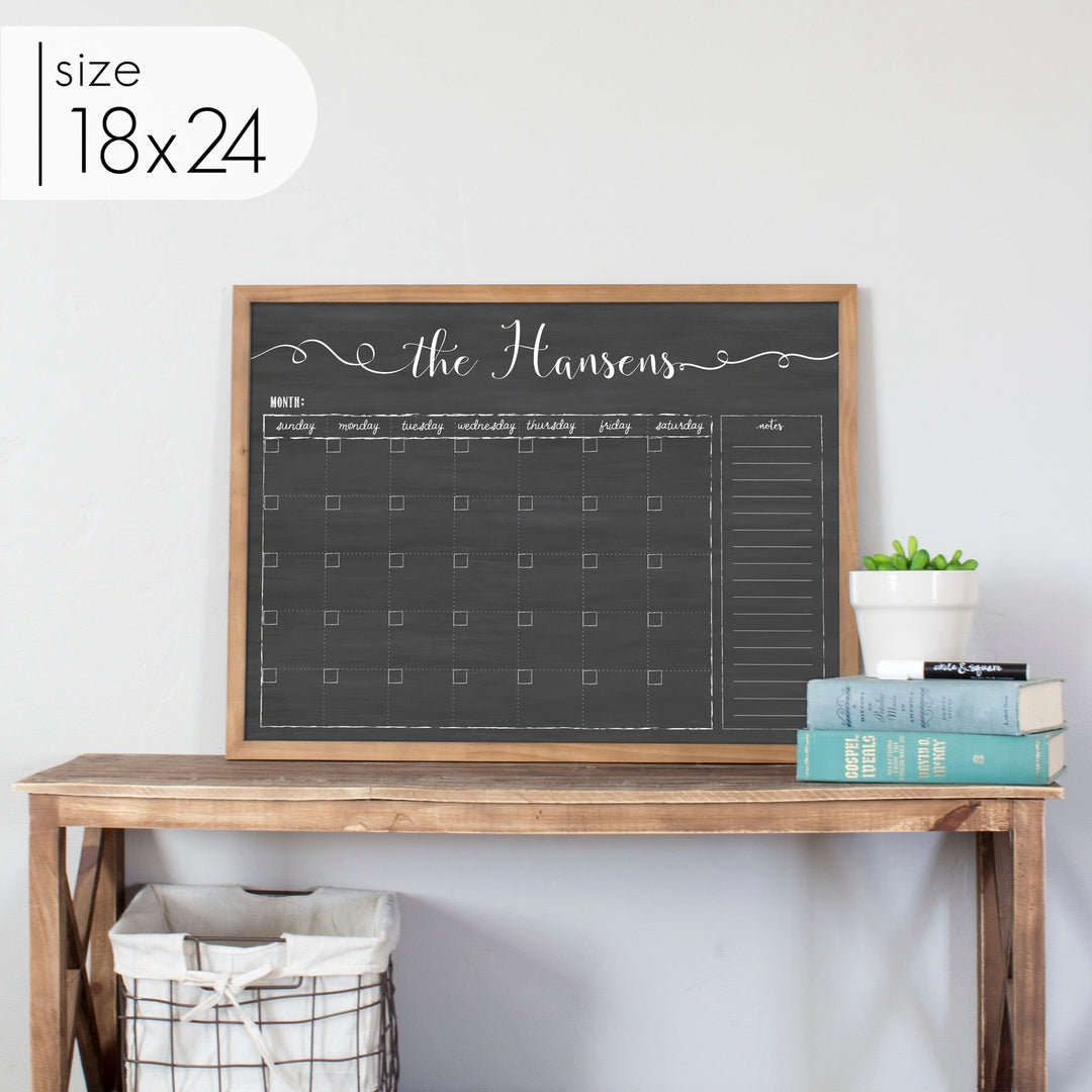 Monthly Framed Chalkboard Calendar + 1 section | Horizontal Knope