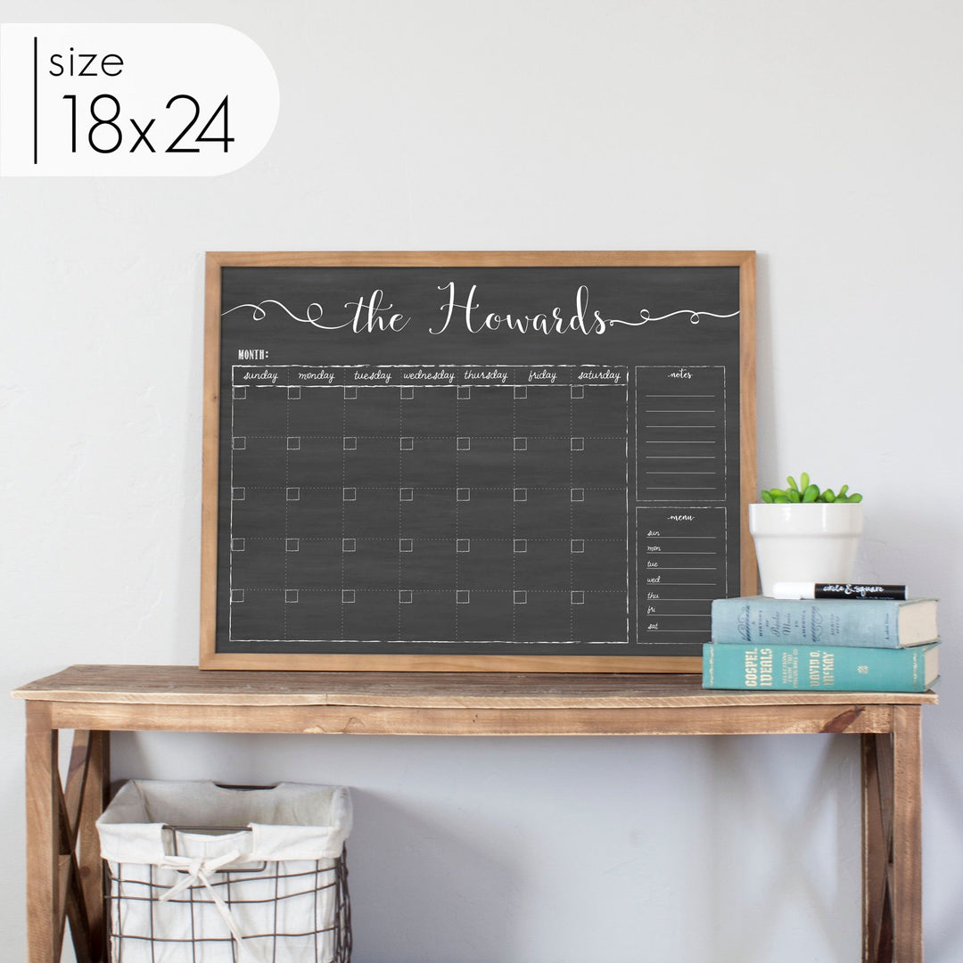 Monthly Framed Chalkboard Calendar + 2 sections | Horizontal Knope