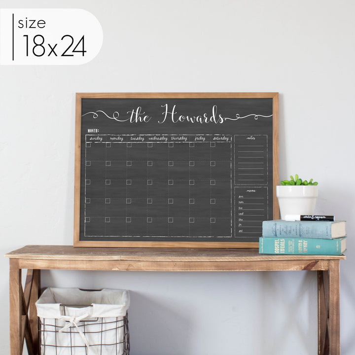 Monthly Framed Chalkboard Calendar + 2 sections | Horizontal Knope
