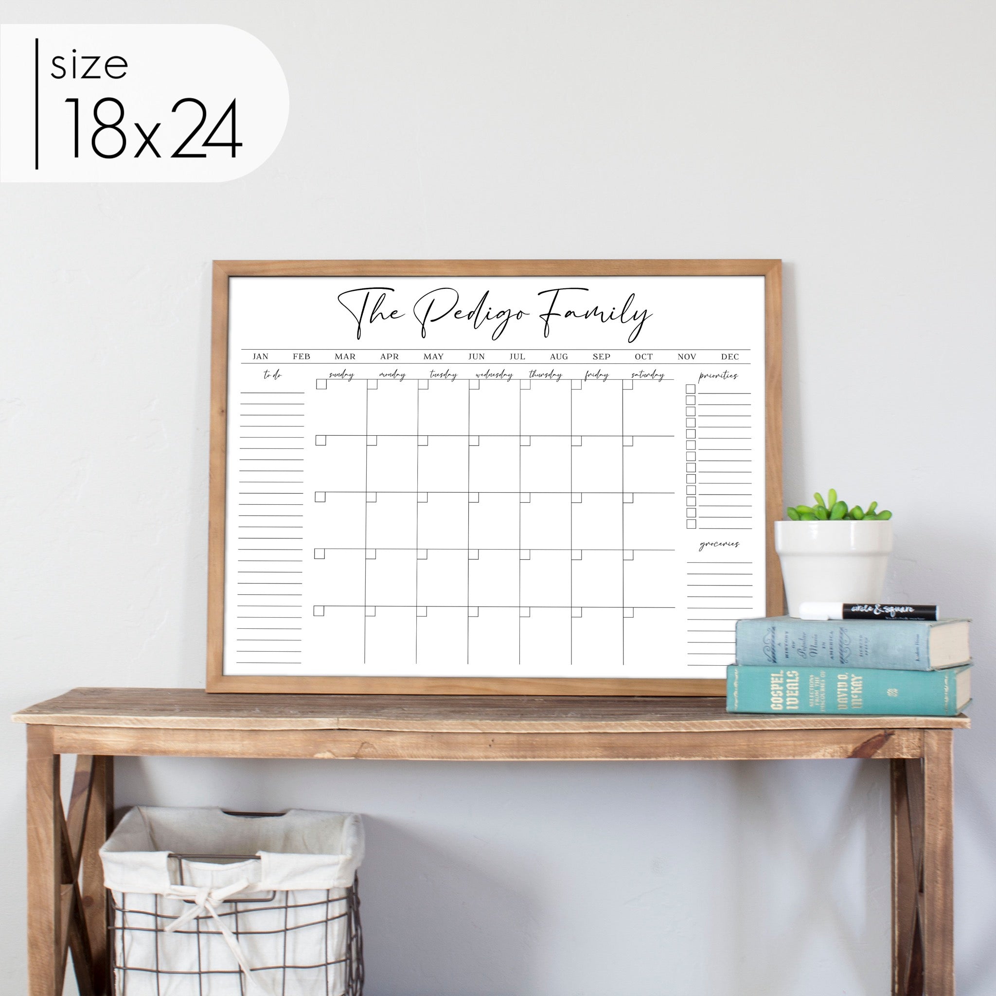 Monthly Framed Whiteboard Calendar + 3 sections | Horizontal Pennington