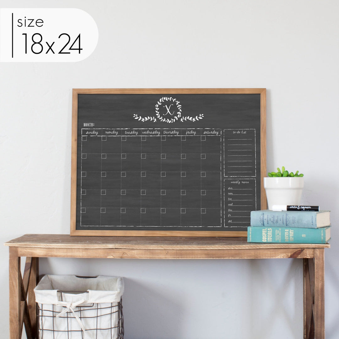 Monthly Framed Chalkboard Calendar + 2 sections | Horizontal Donna