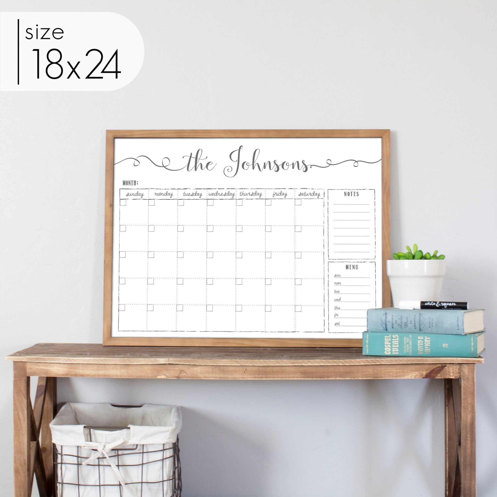 Monthly Framed Whiteboard Calendar + 2 sections | Horizontal Knope