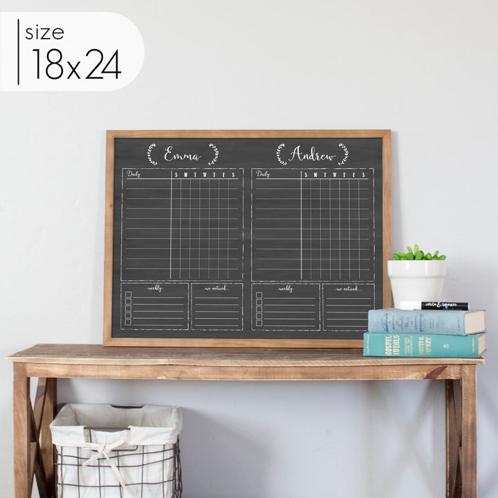 2 Person Framed Chalkboard Chore Chart  | Horizontal Eagleton