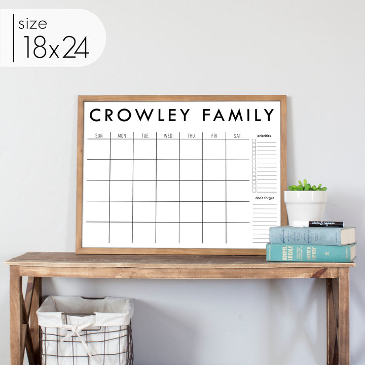 Monthly Framed Whiteboard Calendar + 2 sections | Horizontal Madi
