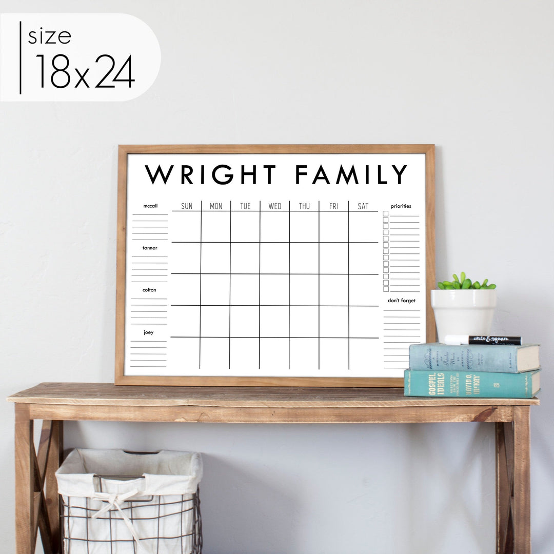 Monthly Framed Whiteboard Calendar + 6 sections | Horizontal Madi