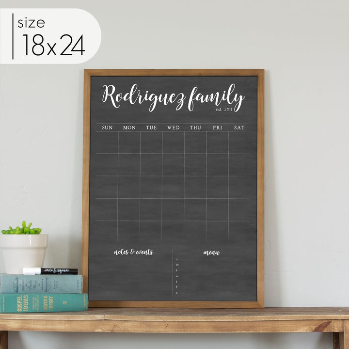 Monthly Framed Chalkboard Calendar + 2 sections | Vertical Perkins