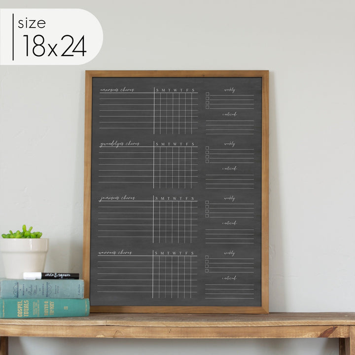 4 Person Framed Chalkboard Chore Chart  | Vertical Pennington