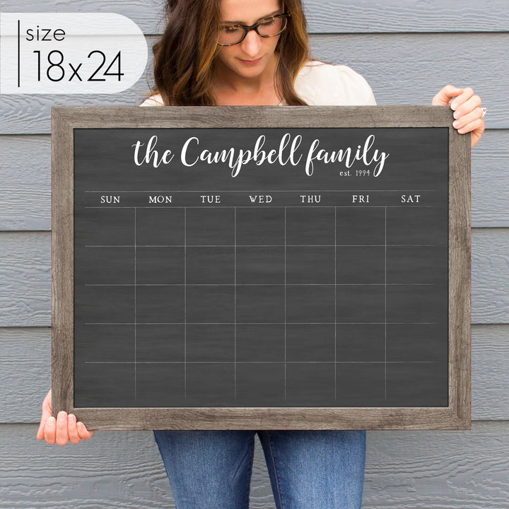 Monthly Framed Chalkboard Calendar | Horizontal Perkins