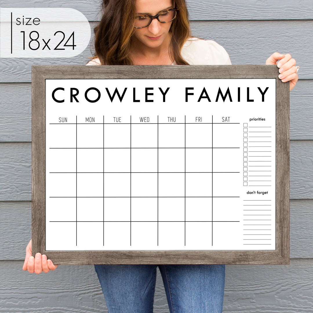 Monthly Framed Whiteboard Calendar + 2 sections | Horizontal Madi