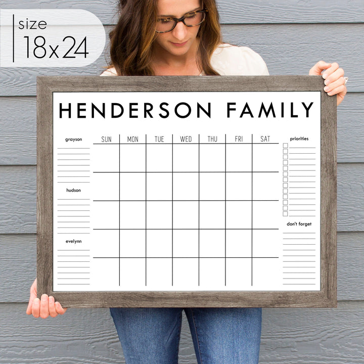 Monthly Framed Whiteboard Calendar + 5 sections | Horizontal Madi