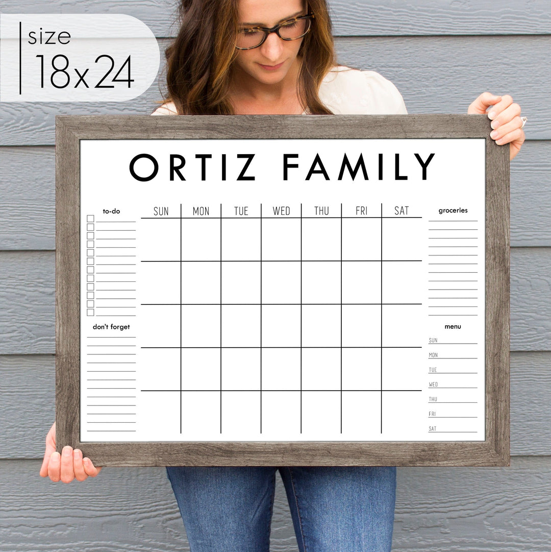 Monthly Framed Whiteboard Calendar + 4 sections | Horizontal Madi