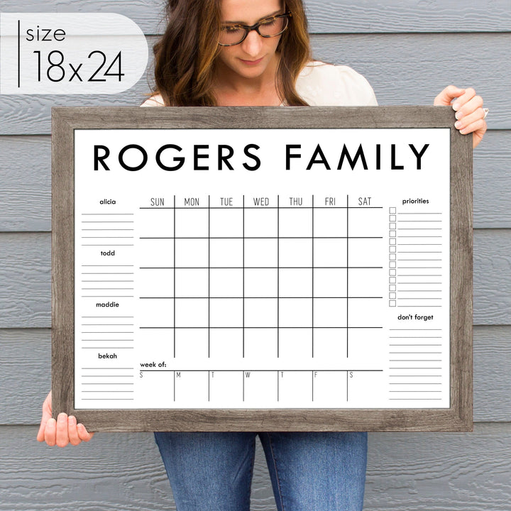 Week & Month Combo Framed Whiteboard + 6 sections | Horizontal Madi