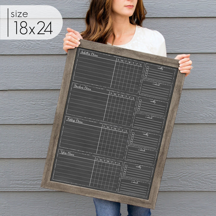 4 Person Framed Chalkboard Chore Chart  | Vertical Knope