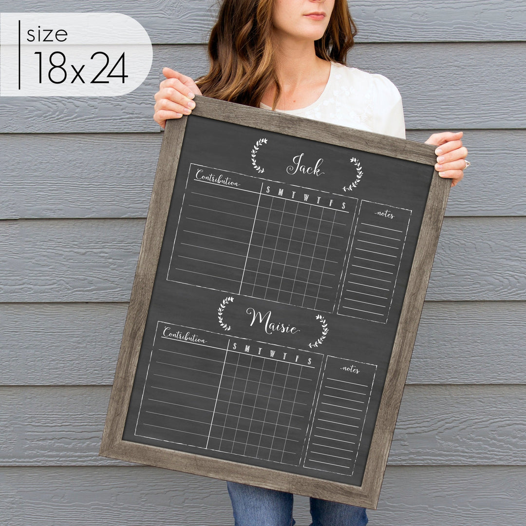 2 Person Framed Chalkboard Chore Chart  | Vertical Eagleton