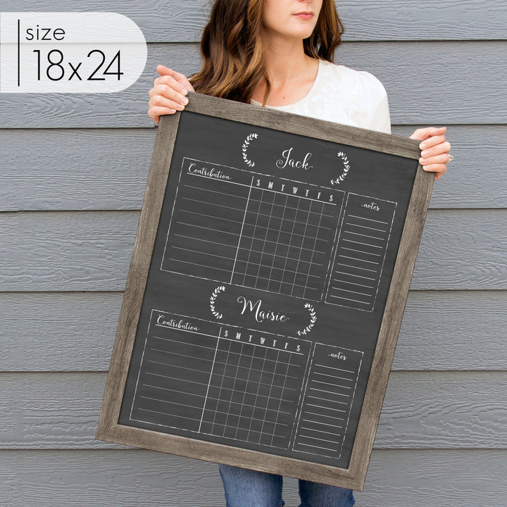2 Person Framed Chalkboard Chore Chart  | Vertical Eagleton