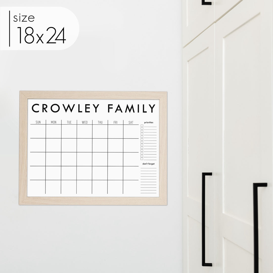 Monthly Framed Whiteboard Calendar + 2 sections | Horizontal Madi