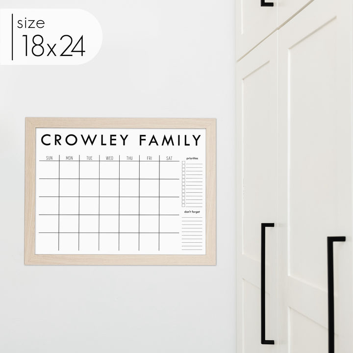 Monthly Framed Whiteboard Calendar + 2 sections | Horizontal Madi