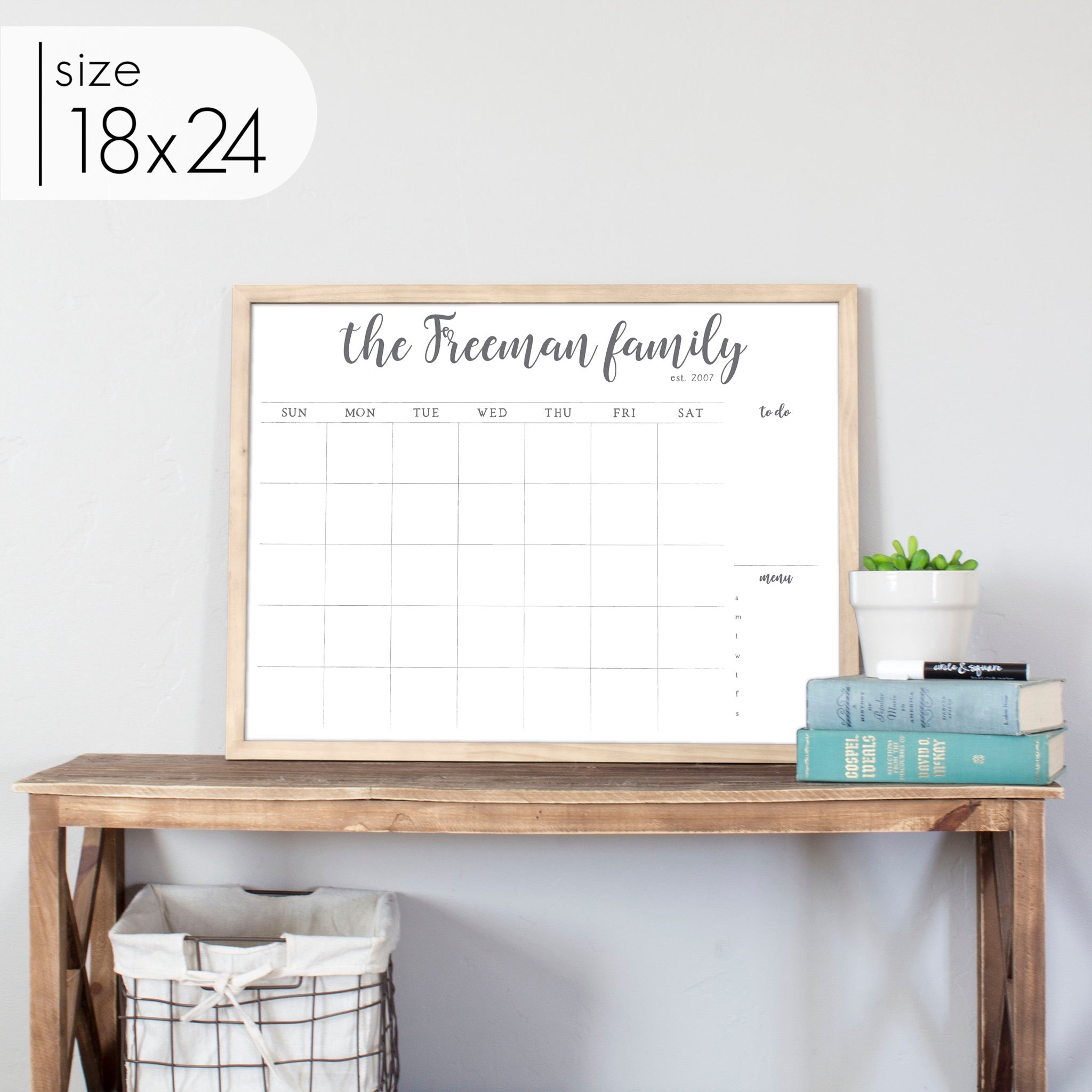 Monthly Framed Whiteboard Calendar + 2 sections | Horizontal Perkins
