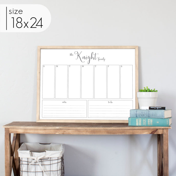 Weekly Framed Whiteboard Calendar + 2 sections | Horizontal Knope