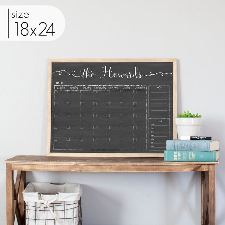 Monthly Framed Chalkboard Calendar + 2 sections | Horizontal Knope