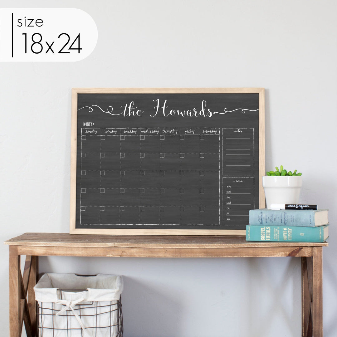 Monthly Framed Chalkboard Calendar + 2 sections | Horizontal Knope