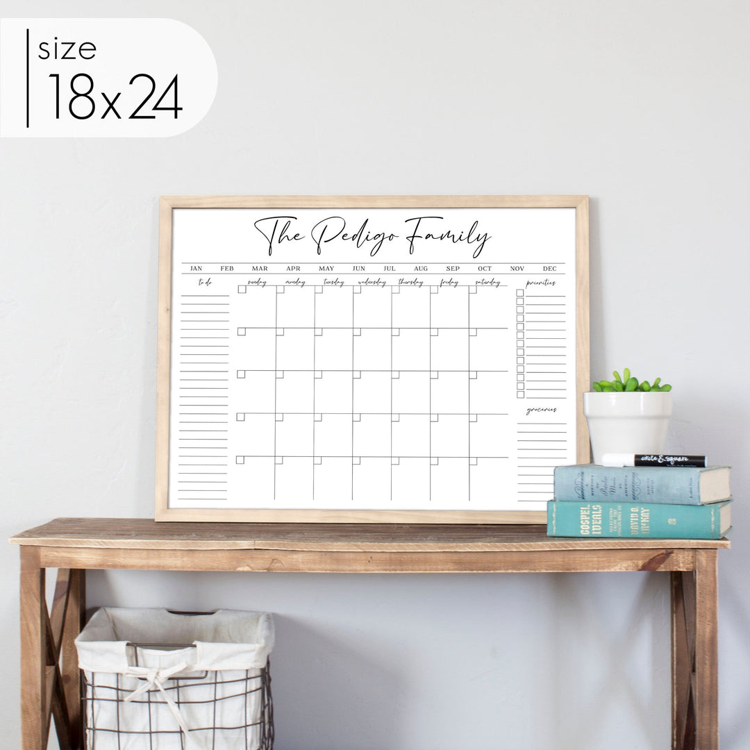 Monthly Framed Whiteboard Calendar + 3 sections | Horizontal Pennington