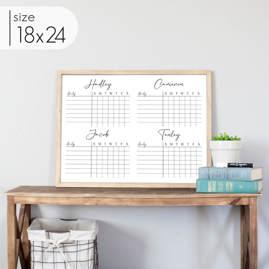 4 Person Framed Chore Chart Whiteboard | Horizontal Pennington