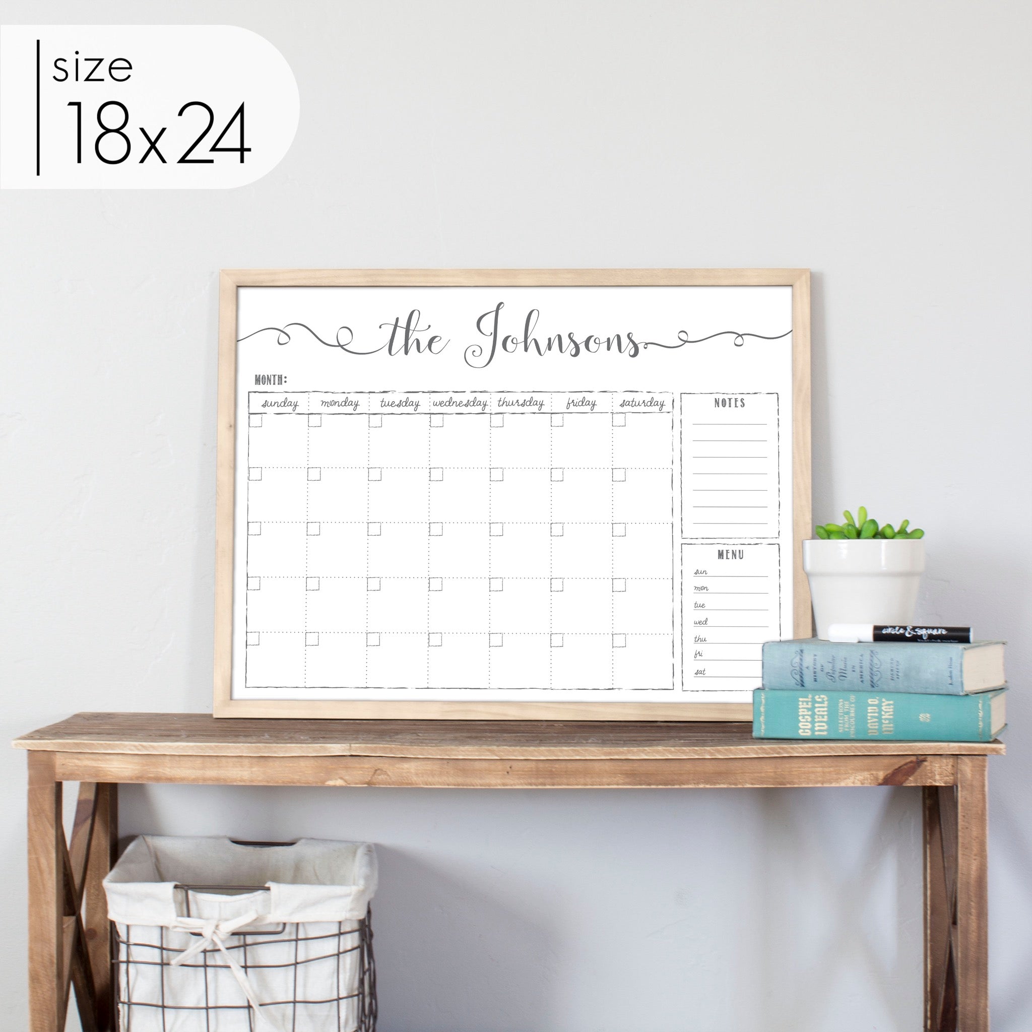Monthly Framed Whiteboard Calendar + 2 sections | Horizontal Knope