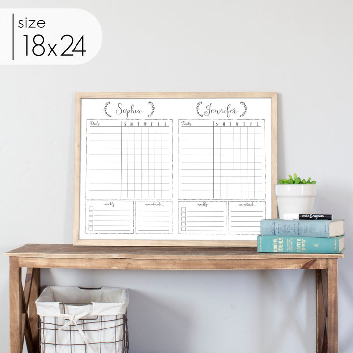 2 Person Framed Whiteboard Chore Chart  | Horizontal Eagleton