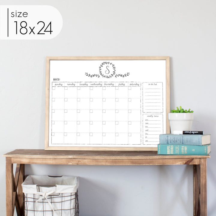 Monthly Framed Whiteboard Calendar + 2 sections | Horizontal Donna